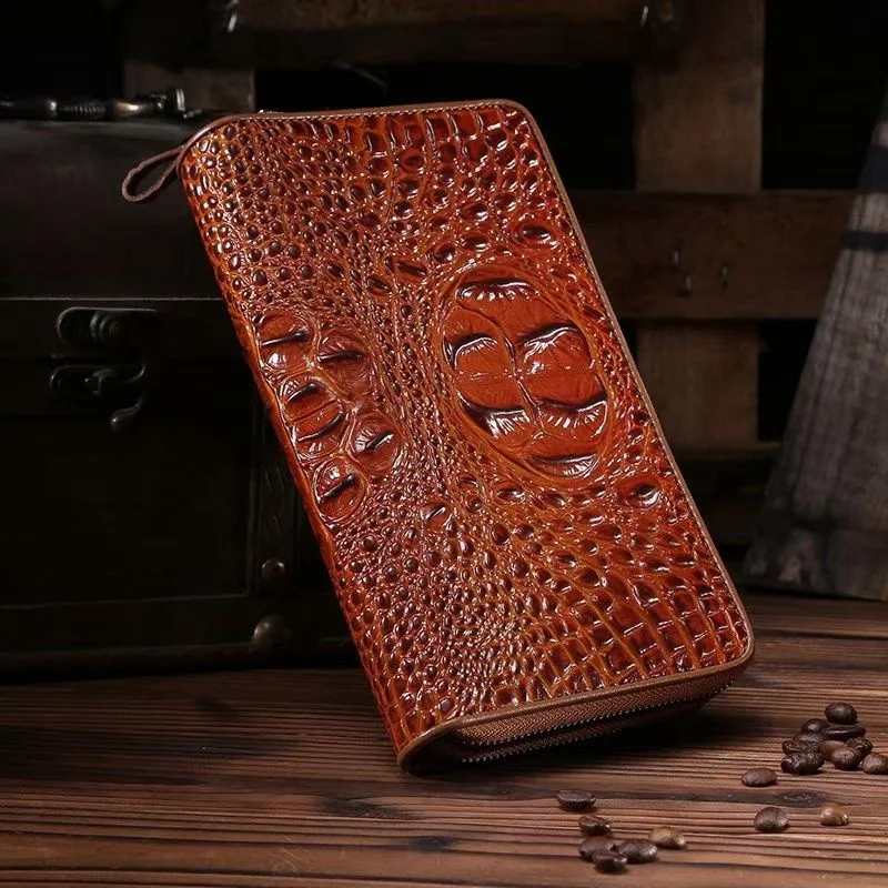 

Alligator Pattern Genuine Leather Purse Men Large Capacity Brown Male Wallet Luxury Crocodile Cowhide Clutch Hand Bag