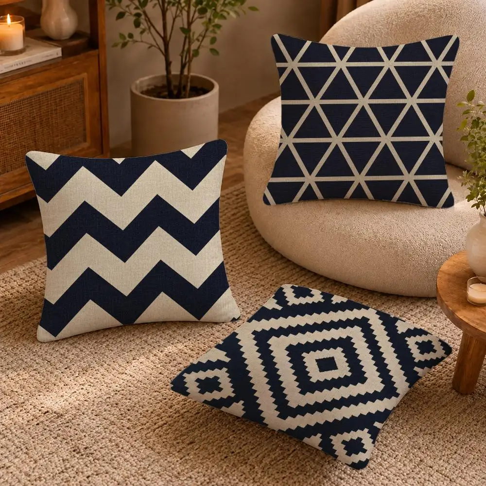 Nordic Black and White Geometric Cushion Cover Short-Plush Cushion Cover Pillowcase — Suitable for Sofas Bedrooms and Home Decor