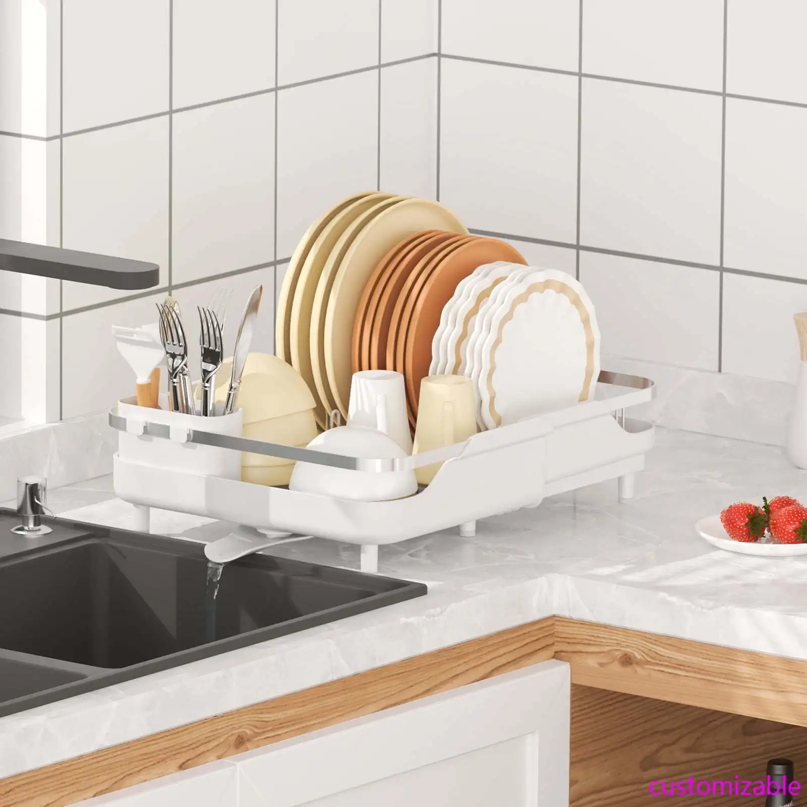 

Dish Drying Rack Expandable Drainer Stainless Steel Kitchen Utensil Holder
