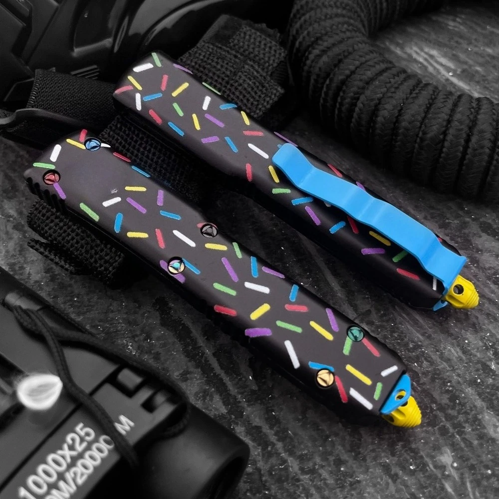 EDC Outdoor Folding Knife 440C Blade Zinc Alloy Black Donuts Handle Reversible Pocket Clip Fruit Knife Portable Camping Hunting Knife Gift