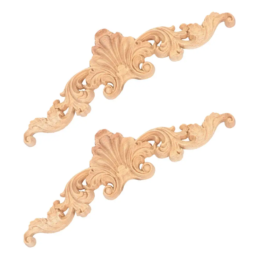 2Pcs Versatile Unpainted Wood Carved Appliques European Design Onlays for Furniture Doors Cabinets Mirrors Stair Trim