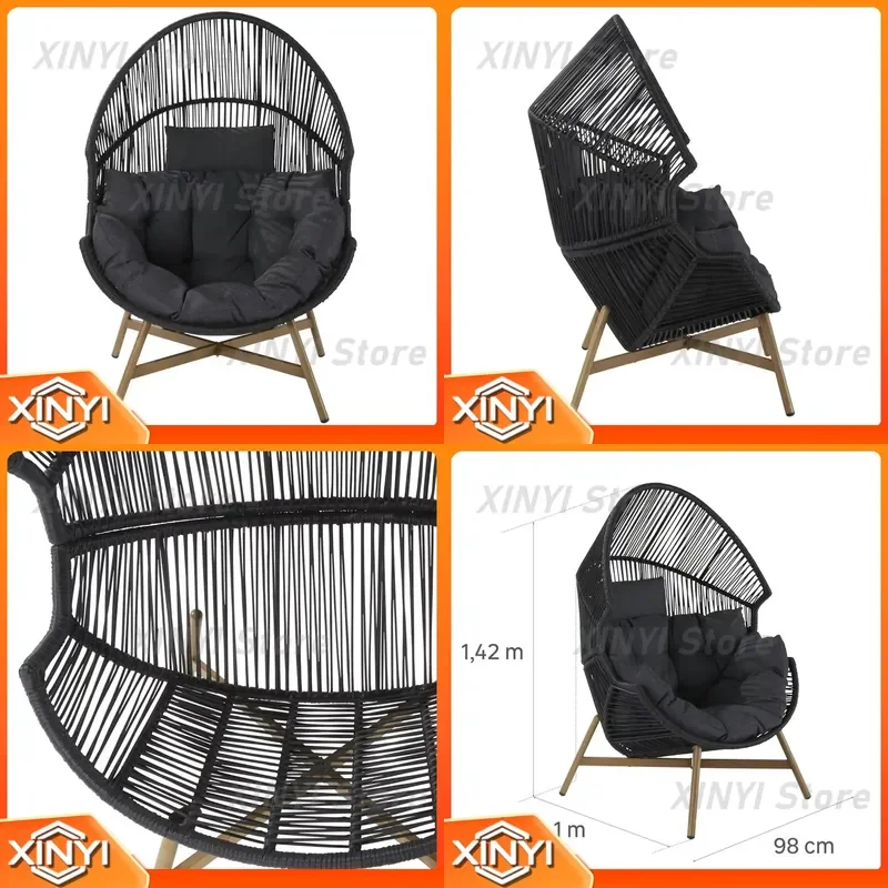 Modern Rattan Lounge Chair for Outdoor Indoor Use with Cushioned Egg-Shaped Headrest Cocoon Pod Seat for Parks Villa Garden