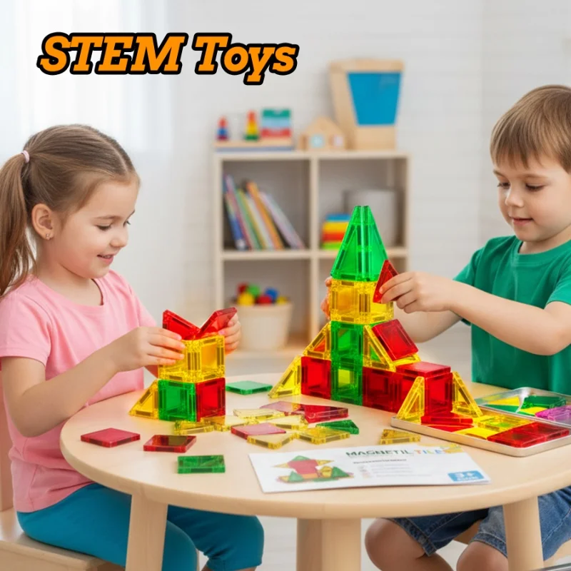 Mini Magnetic Tiles Travel Magnetic Tiles with Iron Box Car Airplane Travel Essentials Creative STEM Toys for Kids Birthday Gift