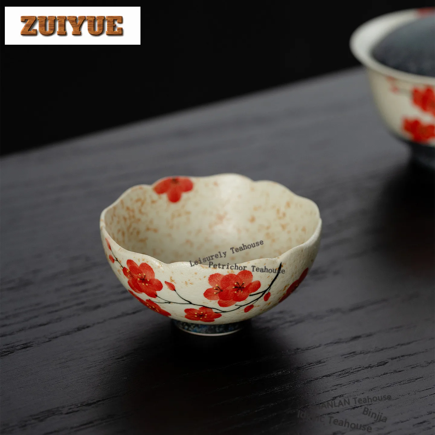80ml Hand-painted Plum Blossom Teacup Aesthetic Tea Bowl Tea Pair Tea-tasting Smelling Cup Chazhan Master Cups Cha Supplies