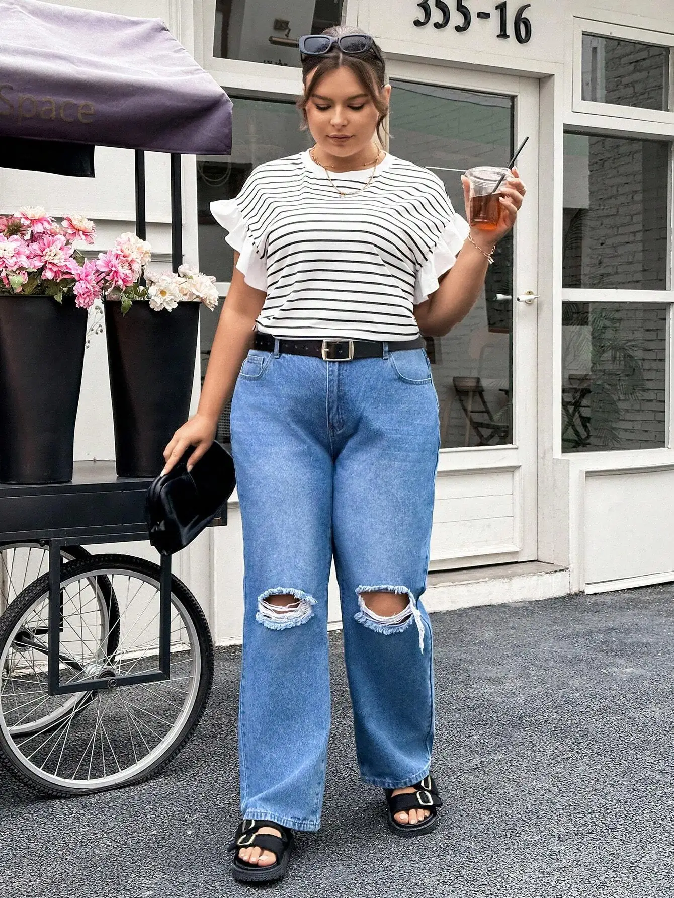 Striped Ruffled Short Sleeve T-Shirt For Women Casual Summer Top