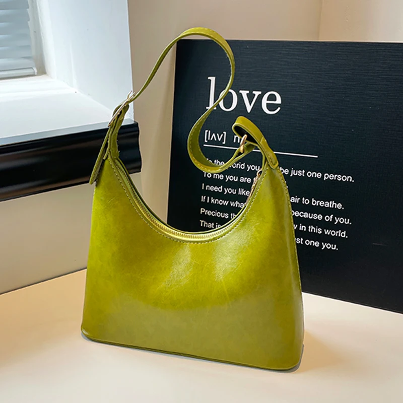 

Solid Vintage Women's Handbags Autumn New Korean Style PU Leather High End One Shoulder Bags Fashion Zipper Commute Underarm Bag