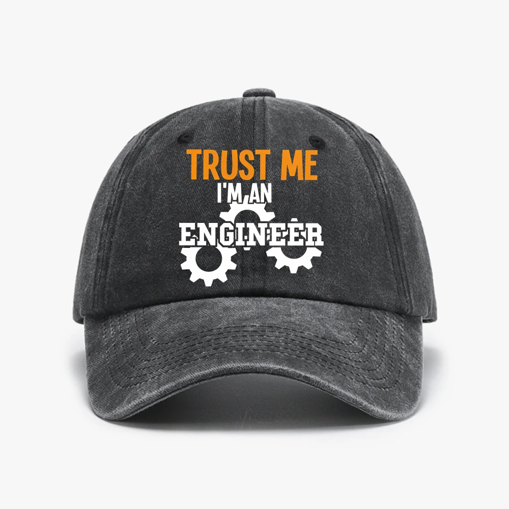 Men Geek Letter hat Trust Me I Am An Engineer Letter Steampunk Gear Distressed Washed Baseball Cap Swag Programmer sunhat