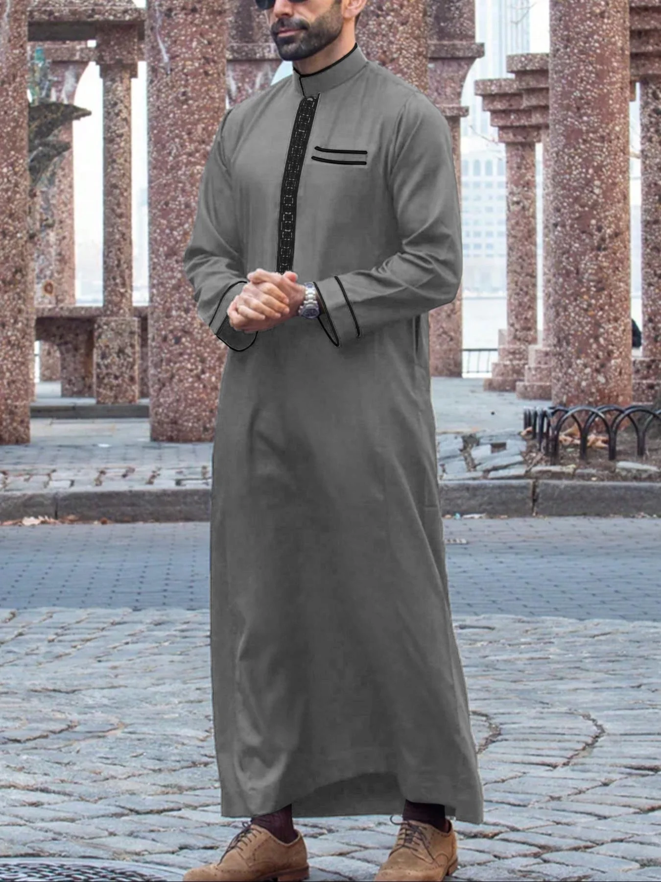 New Muslim Men Robe Abaya Ethnic Wind Sleeve Embroidery Festival Set Casual Men Abaya (S-2XL) Middle East Arab Clothing