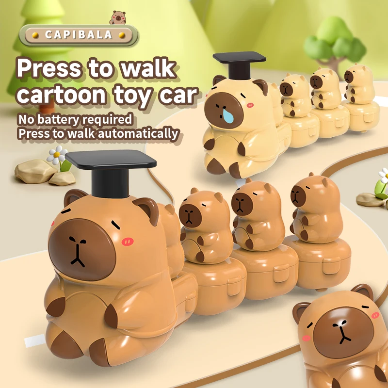 Carro de inércia movido a fricção para crianças – adorável veículo de brinquedo push-and-go com design animal de capivara, passeio divertido para ambientes internos e externos