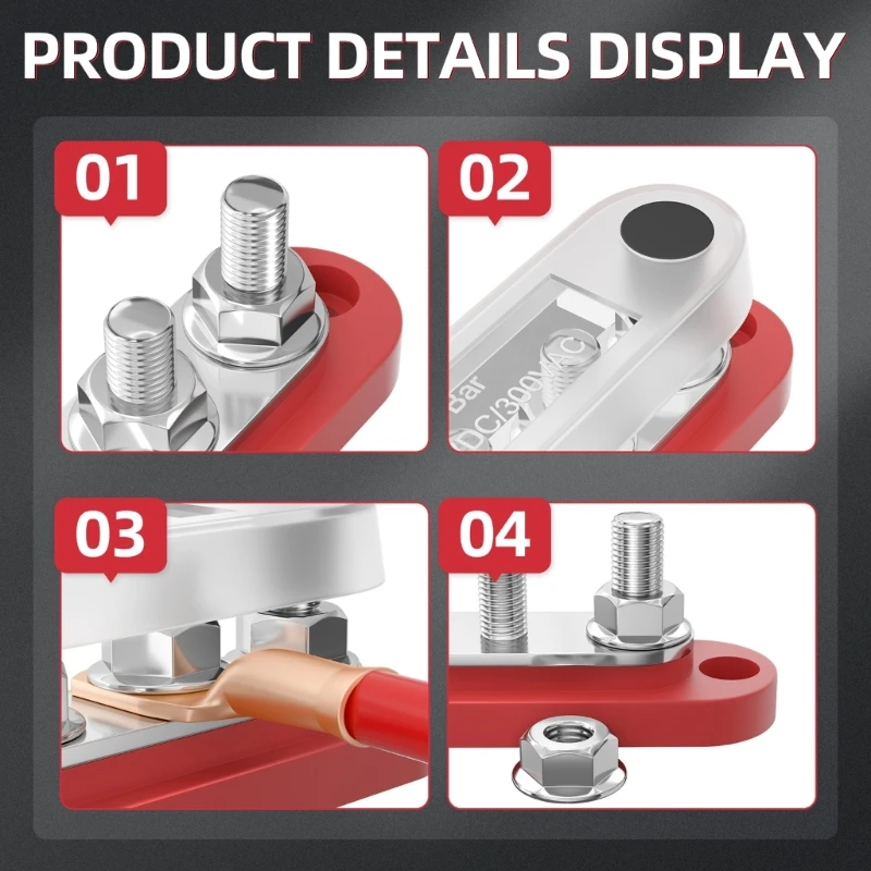 Power Distribution Block Automotive Marine Battery Busbar Terminals Block with Cover 4 Post Terminals Block Easy to Use