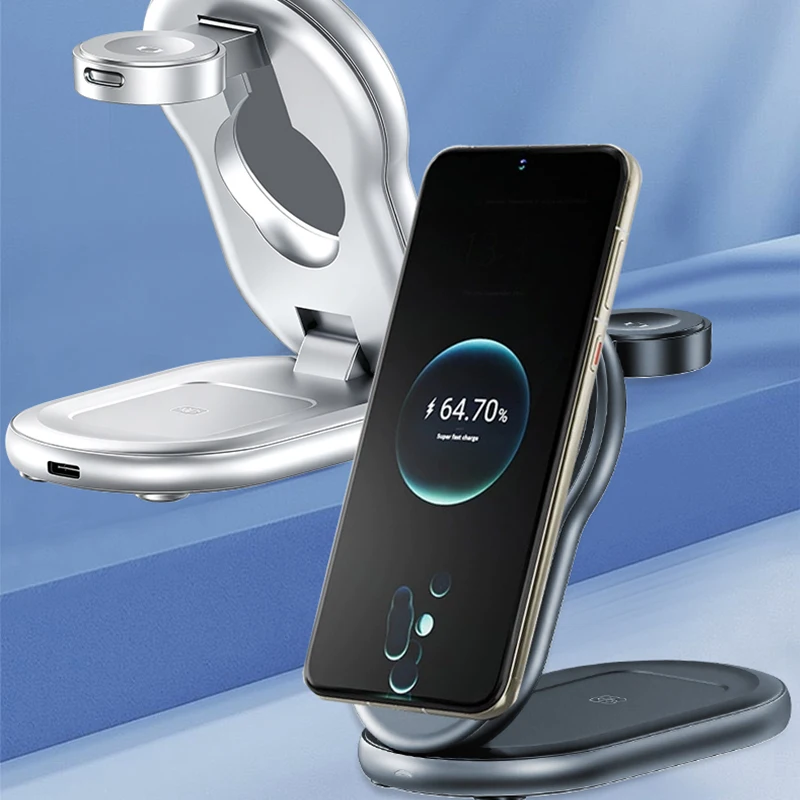 حامل شاحن لاسلكي Qi2 3 في 1 لهاتف iPhone 12/13/14/15/16/17 محطة شحن سريعة لساعة Apple 10 9 8 7 6 5 4 Airpods 2 3 #3