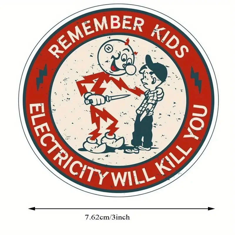 

3PCS Electric Shock Awareness Stickers -Remember: Electricity Kills-Humorous Caution Decals for Electricians, Hard Hats, Laptops