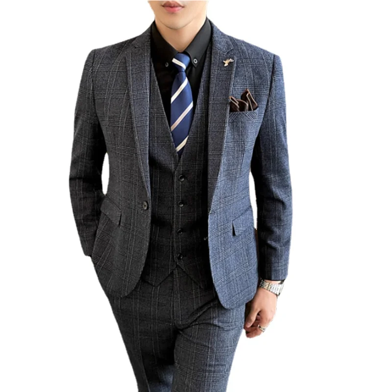 Fashion Business Plaid Striped Suit 3 Piece Men Clothing 2023 New Style Wedding Party Dress Suits Homme Size 5XL-S