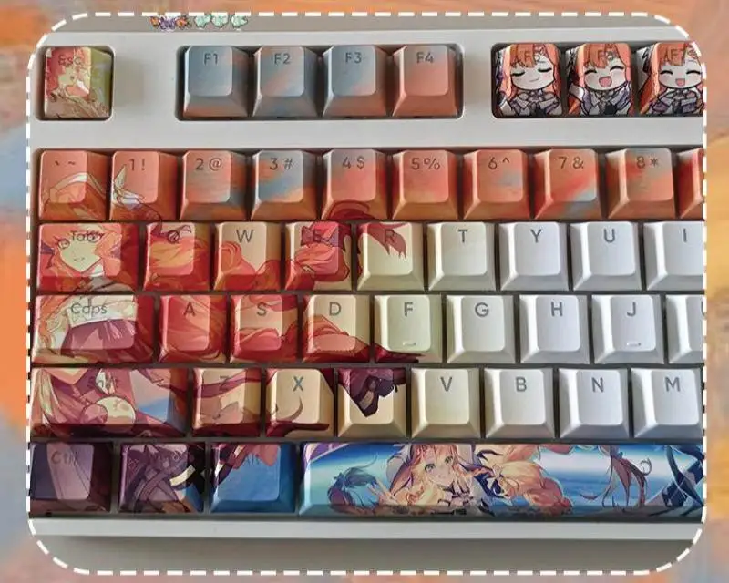 Anime Wuthering Waves Siglka PBT 128 Tastenkappen Cosplay-Requisiten Seitengravierte Mechanische Tastenkappen Gaming-Tischzubehör – Detail 3