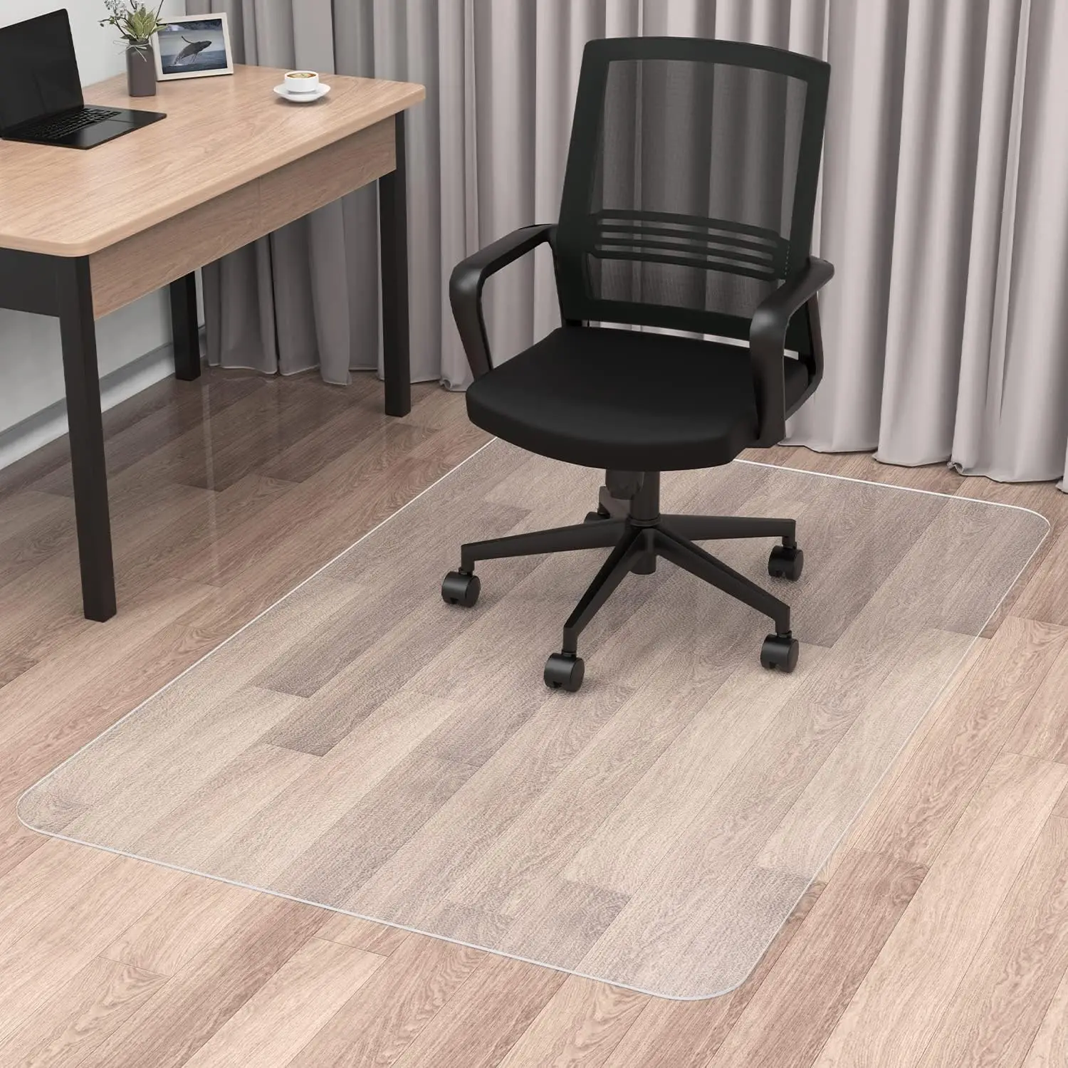 Office Chair Mat for Hard Wood Floor, Sturdy Plastic Protector Floor Mat for Office Chair, Rectangle Transparent PVC Co
