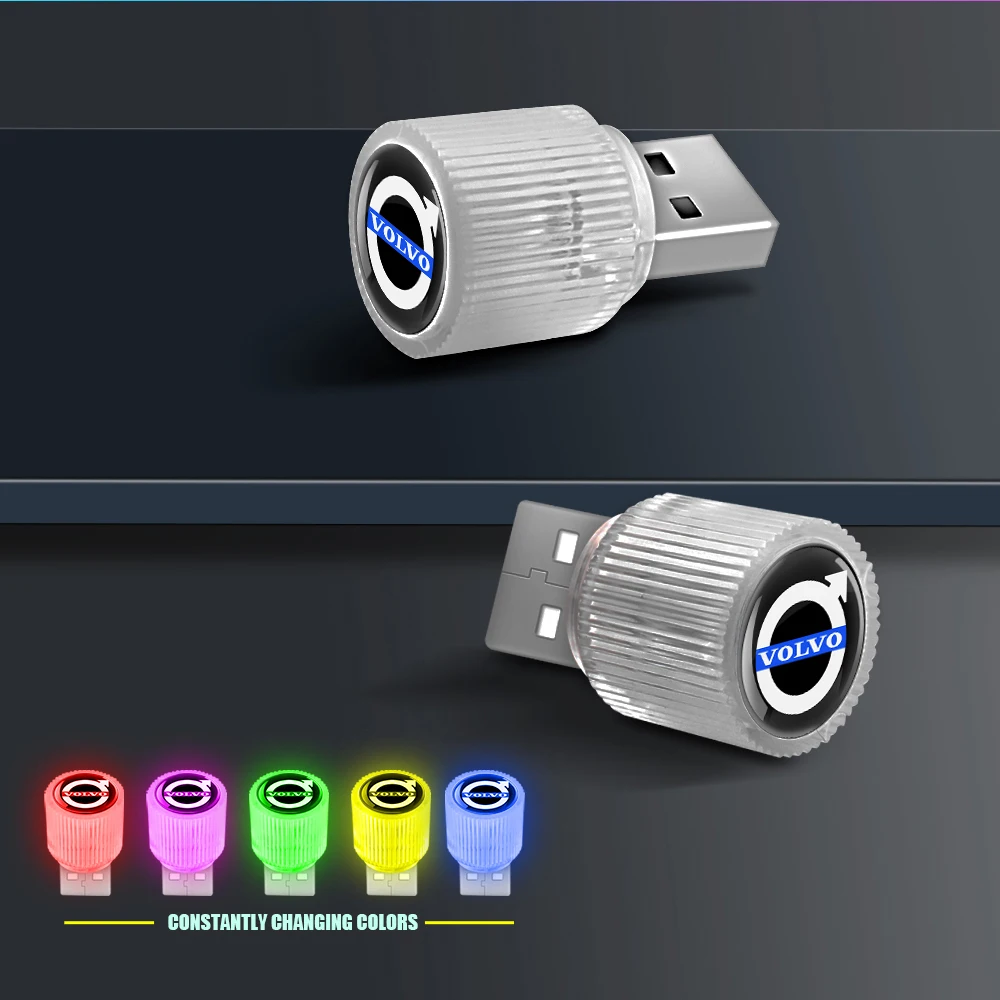 2pc Car Mini USB LED Interior Ambient Light Color-changing Accessories for Volvo V40 V50 S40 S80 XC60 S90 XC90 S60 XC40 T6 AWD
