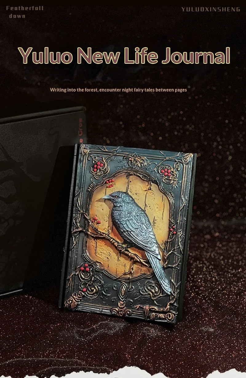 

Whisper Of Vintage Gothic Crow Embossed Notebook Gift Set With Quill Pen Ink For Diary Birthday Gift For Adults