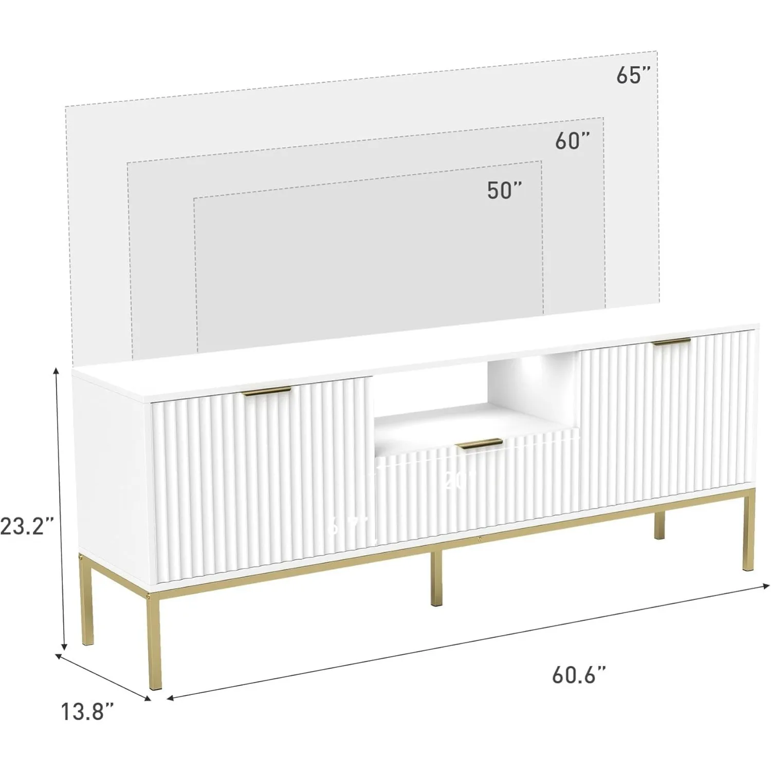 Modern Fluted TV Stand with PIR Sensor Light, 65“ Entertainment Center Storage Cabinet with Drawer