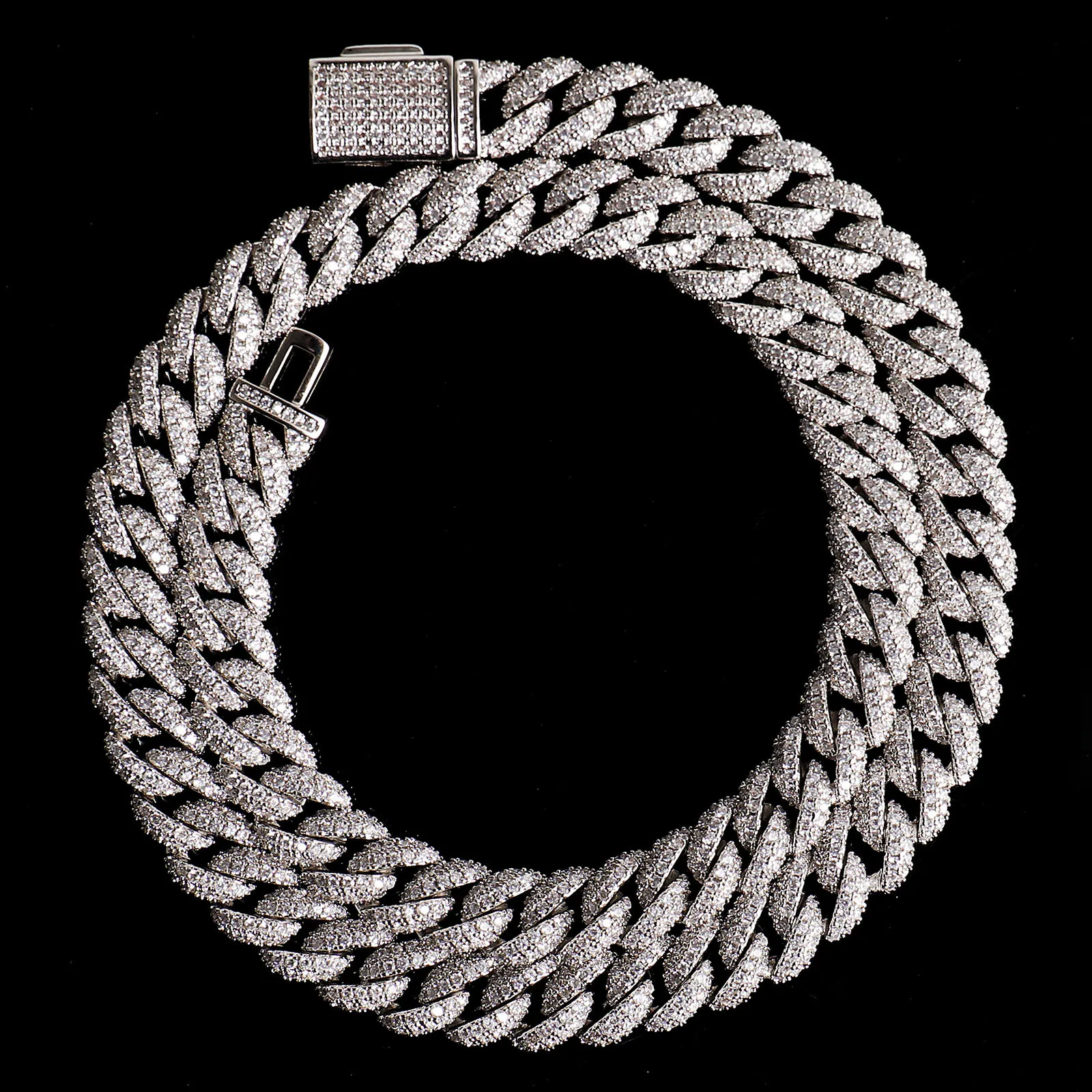 Silver-Inlaid 10mm Moissanite Two-Row Stone Design Beveled Edges 18K Gold Plated Cuban-Link Chain Trendy Necklace..