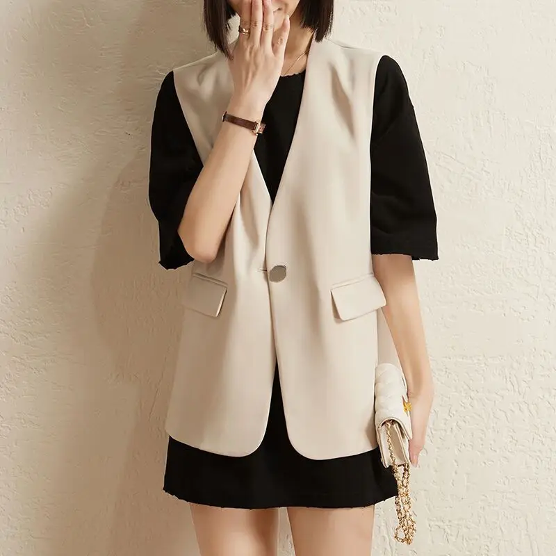 

Vests Women Summer Sleeveless Pure Cropped Leisure Female Korean Style All-match V-neck Retro Fashion Streetwear Single Button