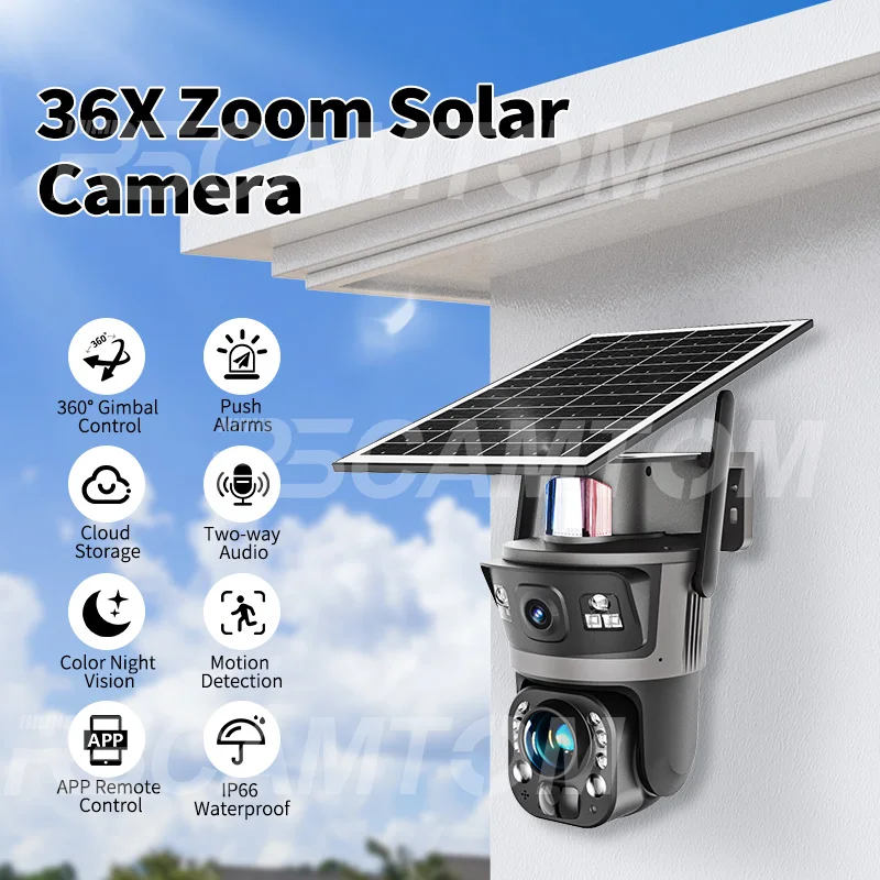 Rscamtom Ubox 8MP 36X Zoom Night Vision AI Dual Lens Dual Screen 12000mAh Solar Outdoor CCTV Camera 4G Security Memory Card Data