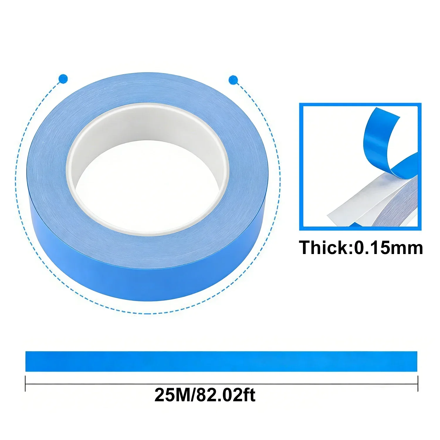 1-5 Rolls 25m 5-30mm Blue Double-Sided Thermally Conductive Adhesive Tape, High Heat Transfer Tape for IC Chip GPU Heatsink