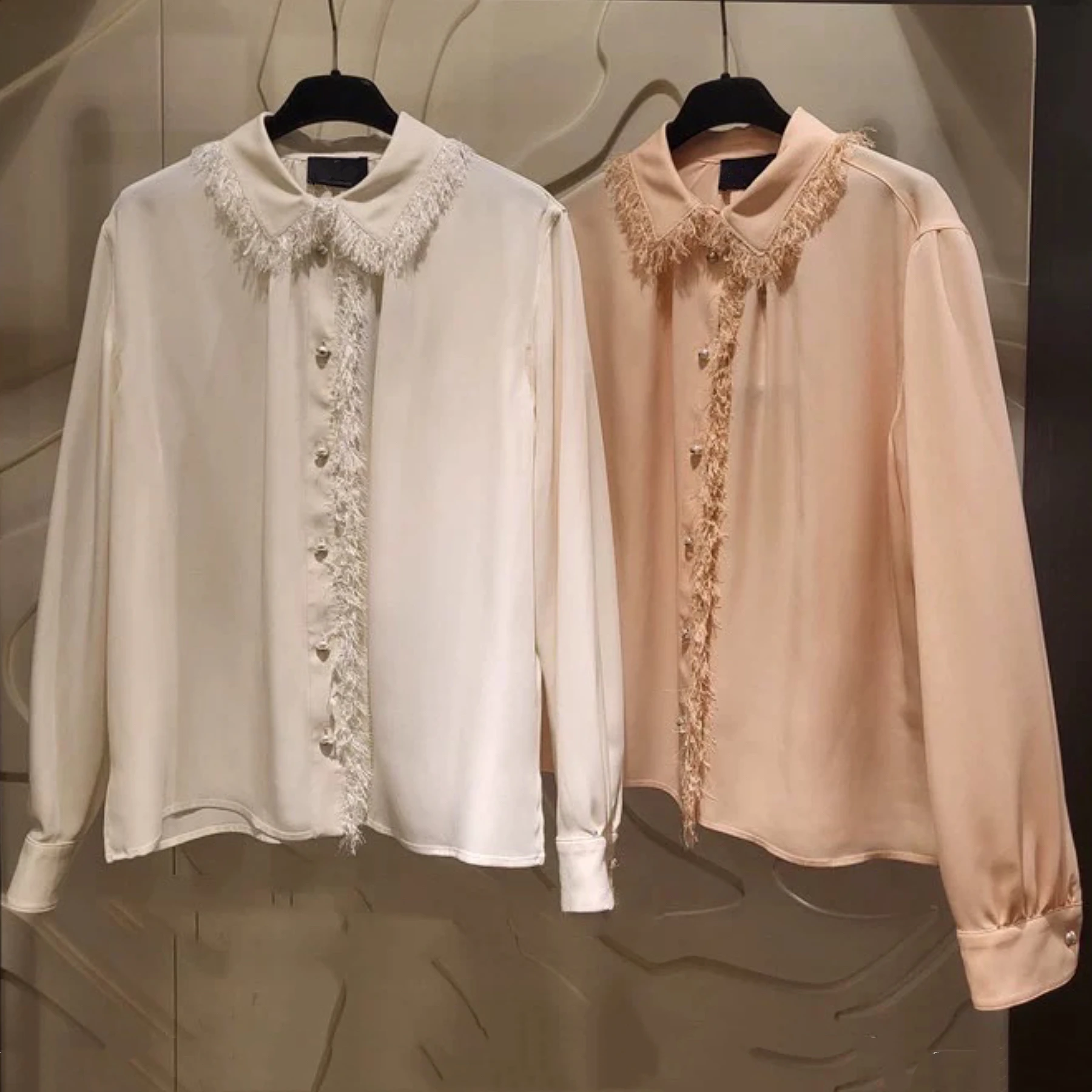 

Slimming Tassel Trimmed Faionable Collared irt Versatile Commute Sle Ele Long Sve Casual Spring 2025 Ladies irt