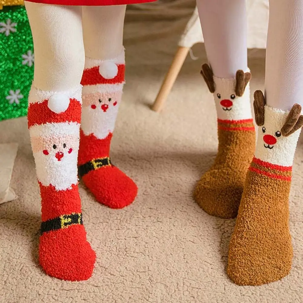 

Cute Coral Fleece Christmas Socks Santa Claus Snowman Cartoon Hosiery Cloth Accessories Korean Style Mid-Tube Socks Toddle