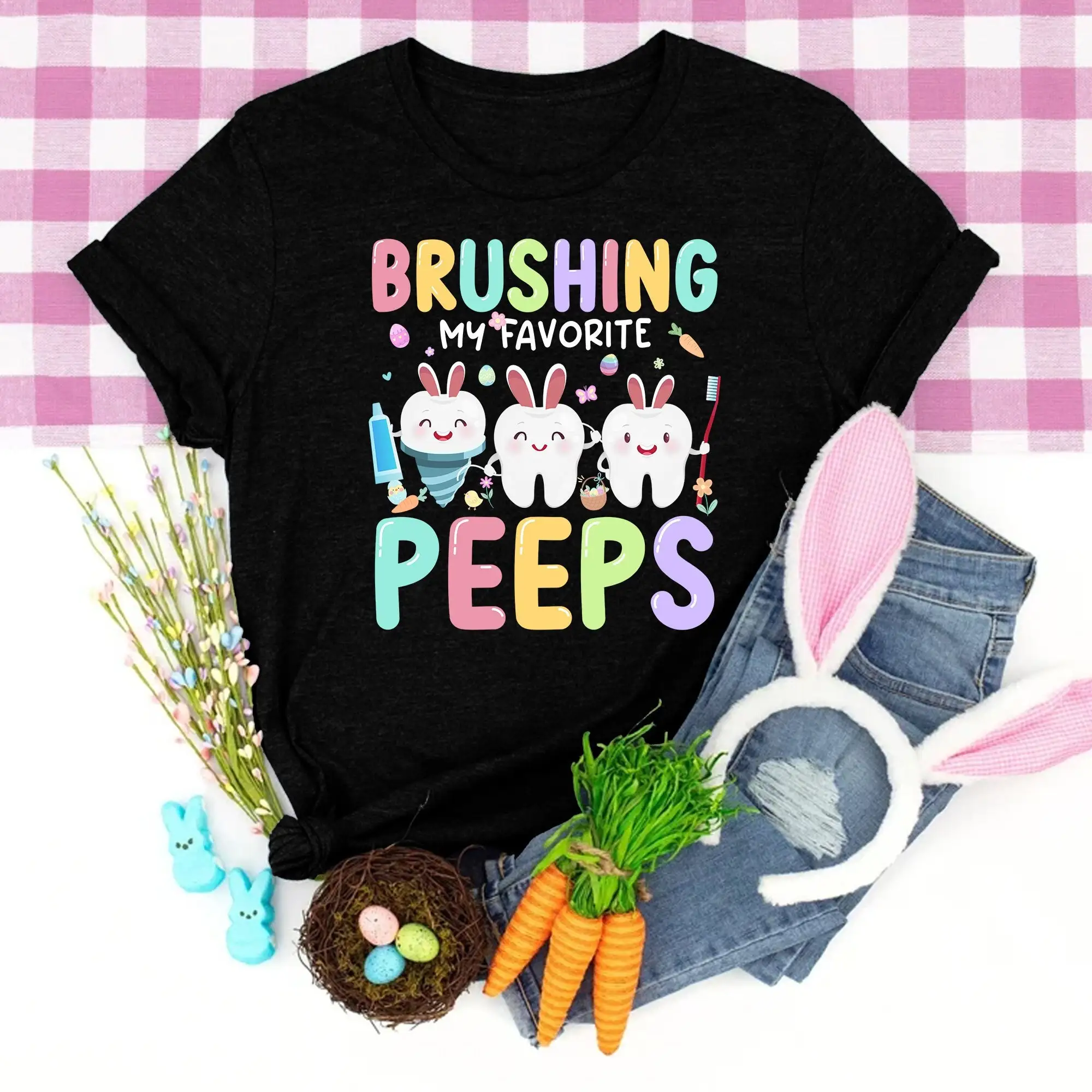 Brushing My Favorite Easter Dental Squad T Shirt Bunny Tooth One Hoppy Dentist Assistant Hygienist Day