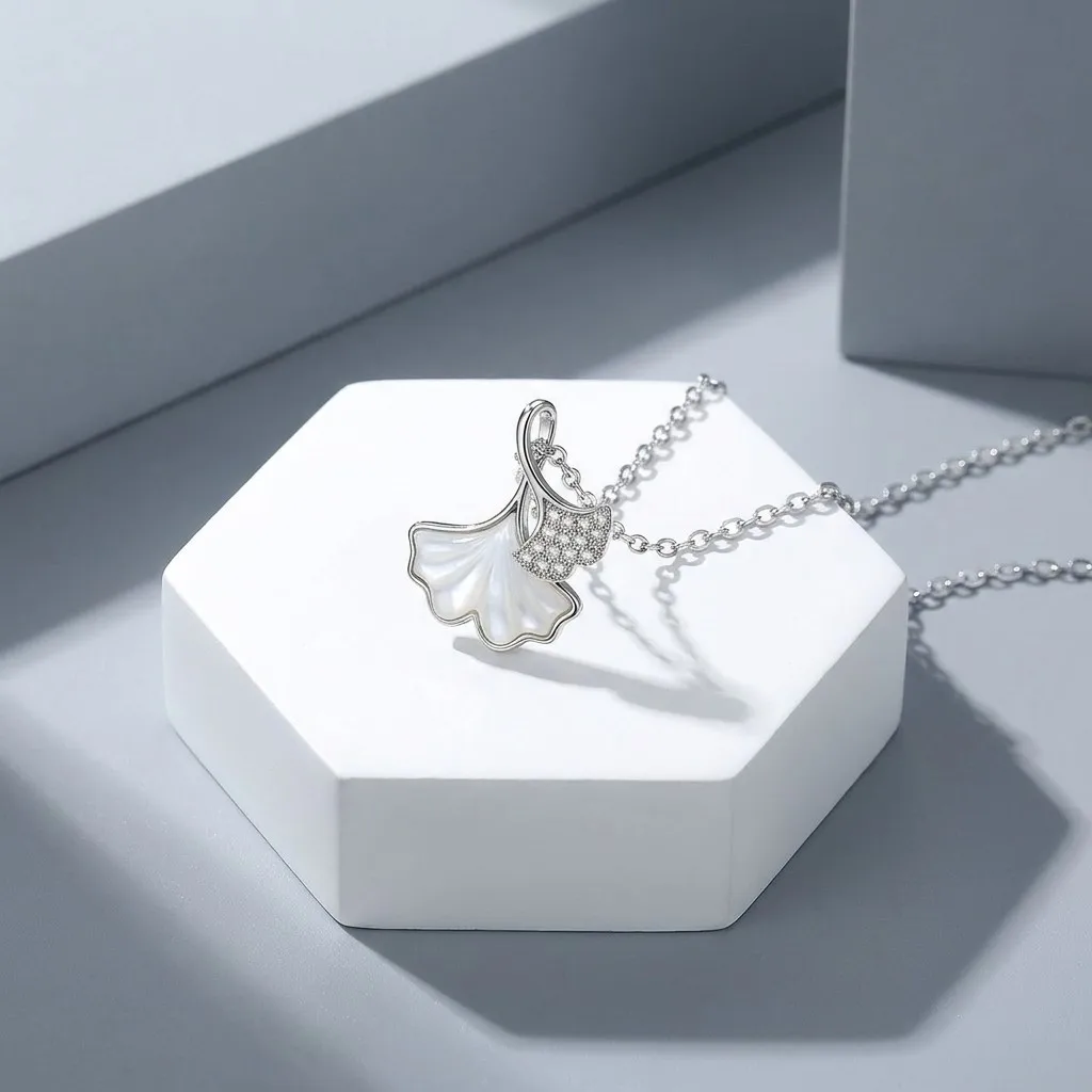 999 pure silver three-life lucky white lotus seed and ginkgo leaf necklace - elegant and simple, a little unconventional pendant