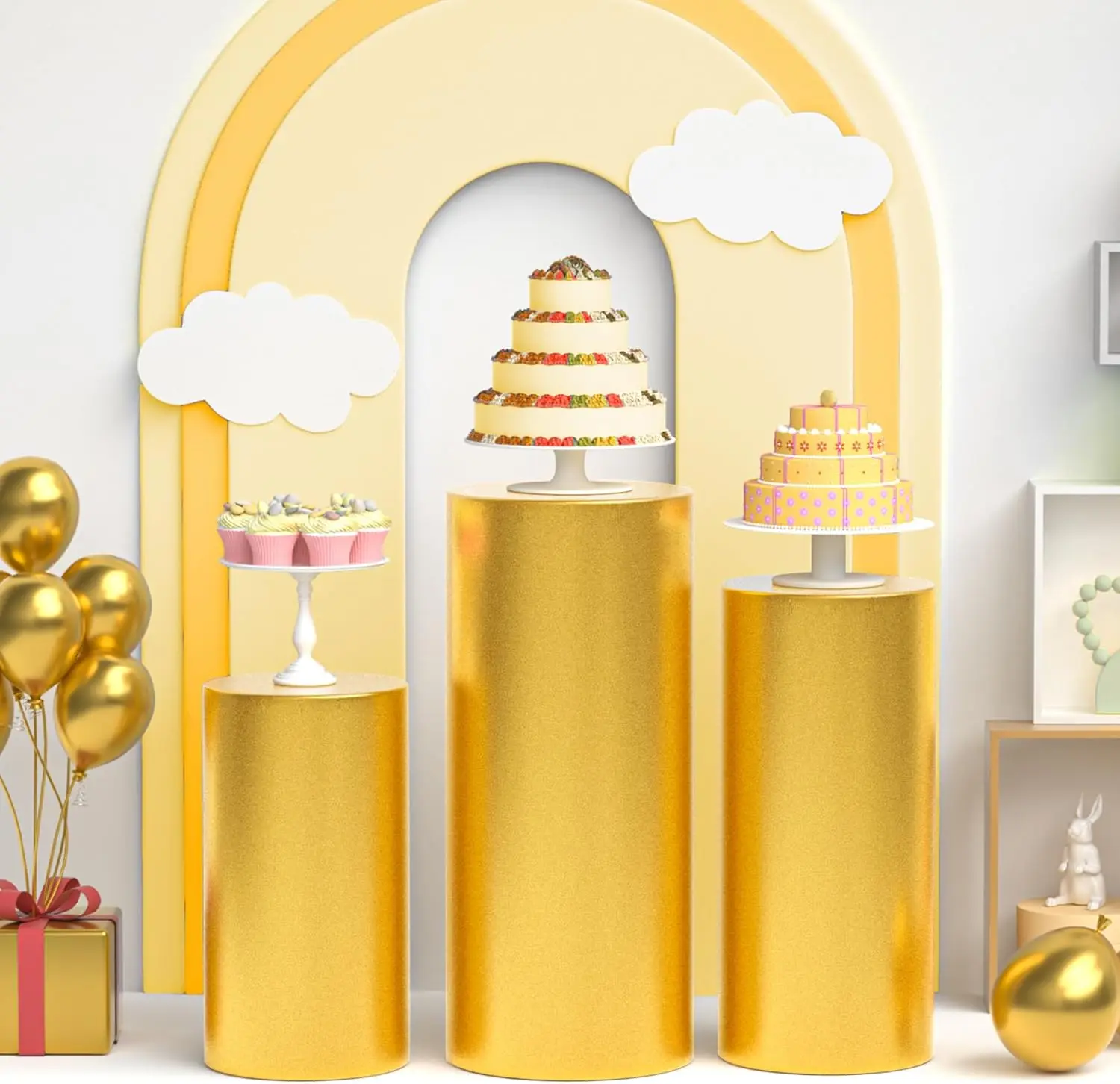 3 قطعة اسطوانة معدنية أغطية مرنة مستديرة دنة عرض الركيزة يغطي لحفل زفاف عيد ميلاد الحدث ديكور الدعائم #3
