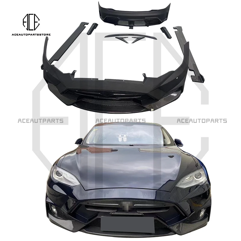 Vehicle Modification Lart Style Carbon Fiber Front Rear Bumper Side Skirts Rear Spoiler Body Kit For Tesla Model S