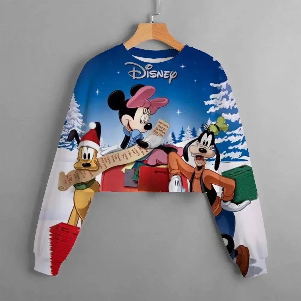 2024 Christmas Classic Disney Children\'s Clothing Mickey Mouse Print Girls Short Hoodie Sweater Casual Comfortable And Cute Top