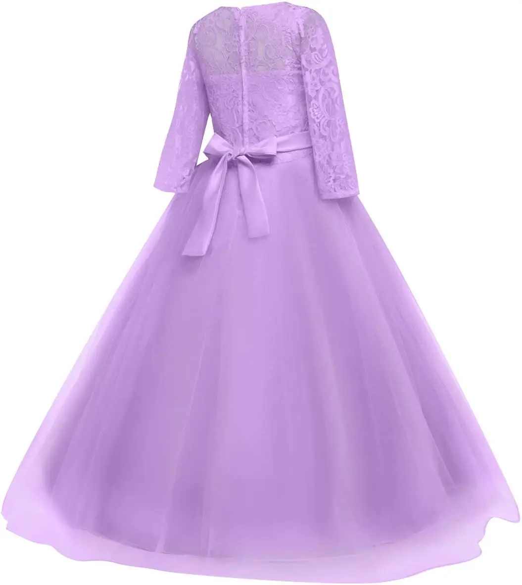 فستان فتاة الزهور فستان ريترو دانتيل 3/4 كم، فستان الأميرة لحفلات أعياد الميلاد والرقص، فستان سهرة للفتيات للمناسبات الرسمية