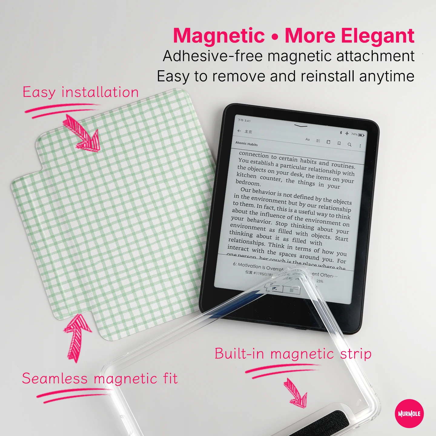 Murmole Floral Grid Plaid Magnetic Detachable Cove for Kindle Paperwhite 12th Colorsoft 7