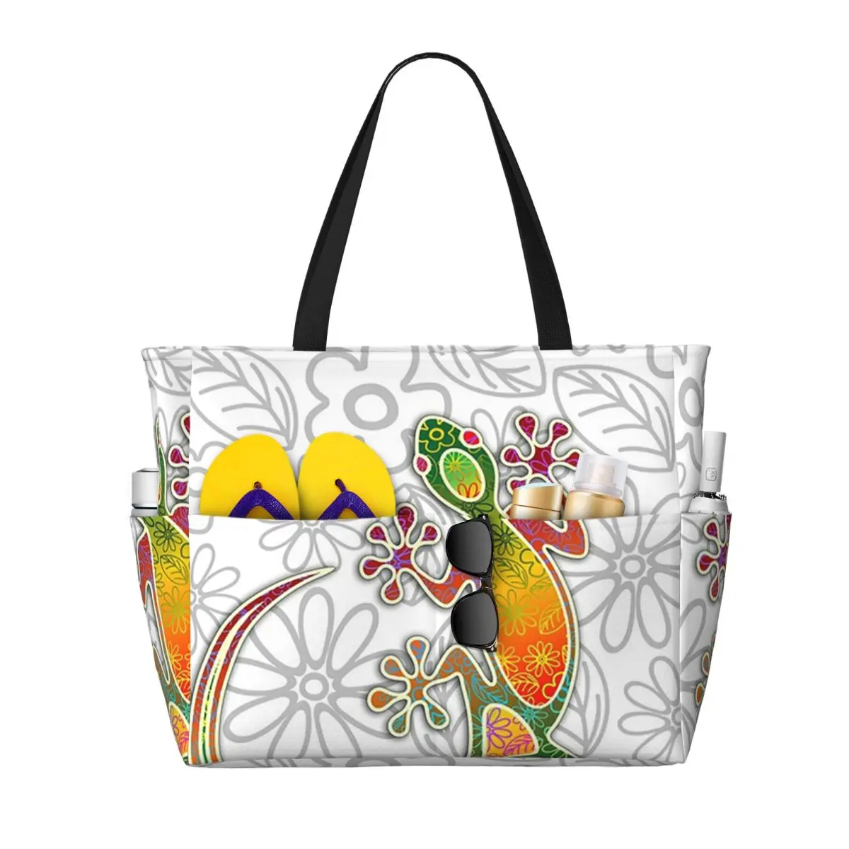 

Gecko Ethnic Tribal Lizard African Beach Tote Bag Sport Gym Yoga Duffle Large Tote Bag Women Travel Bag Fitness bag