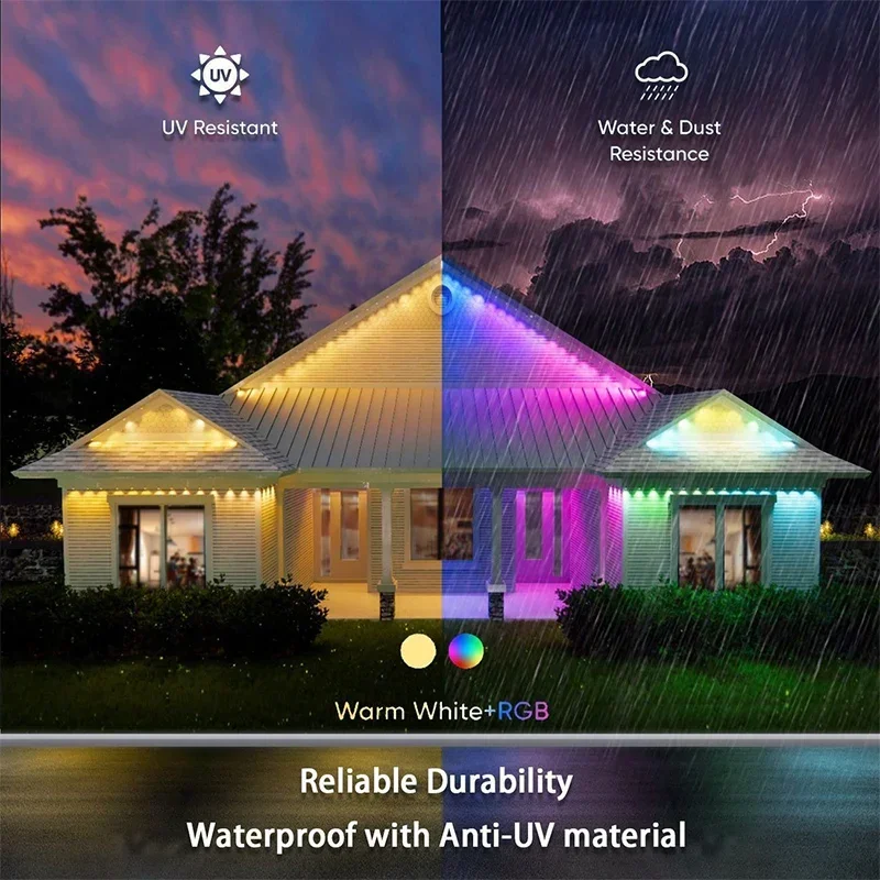 Smart Eaves Light Permanent Outdoor IP67 Waterproof LED Lights Remote APP DlY Music Sync Timer String Lighting for House Holiday