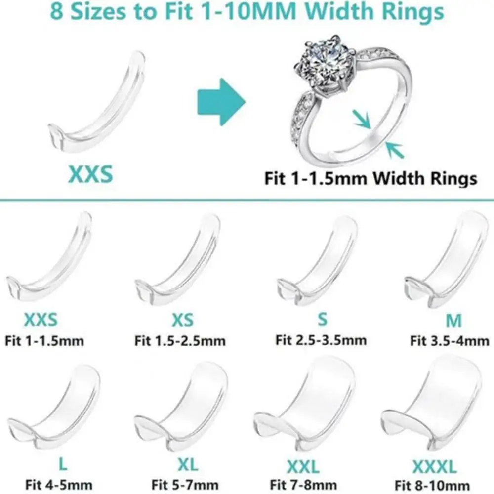 Silicone Invisible Tamanho do Anel Redutor, Guarda Tamanho Clipe Ajustador, Resizer Transparente, Alta Qualidade, 1 Conjunto, 8 Ajuste de Tamanho