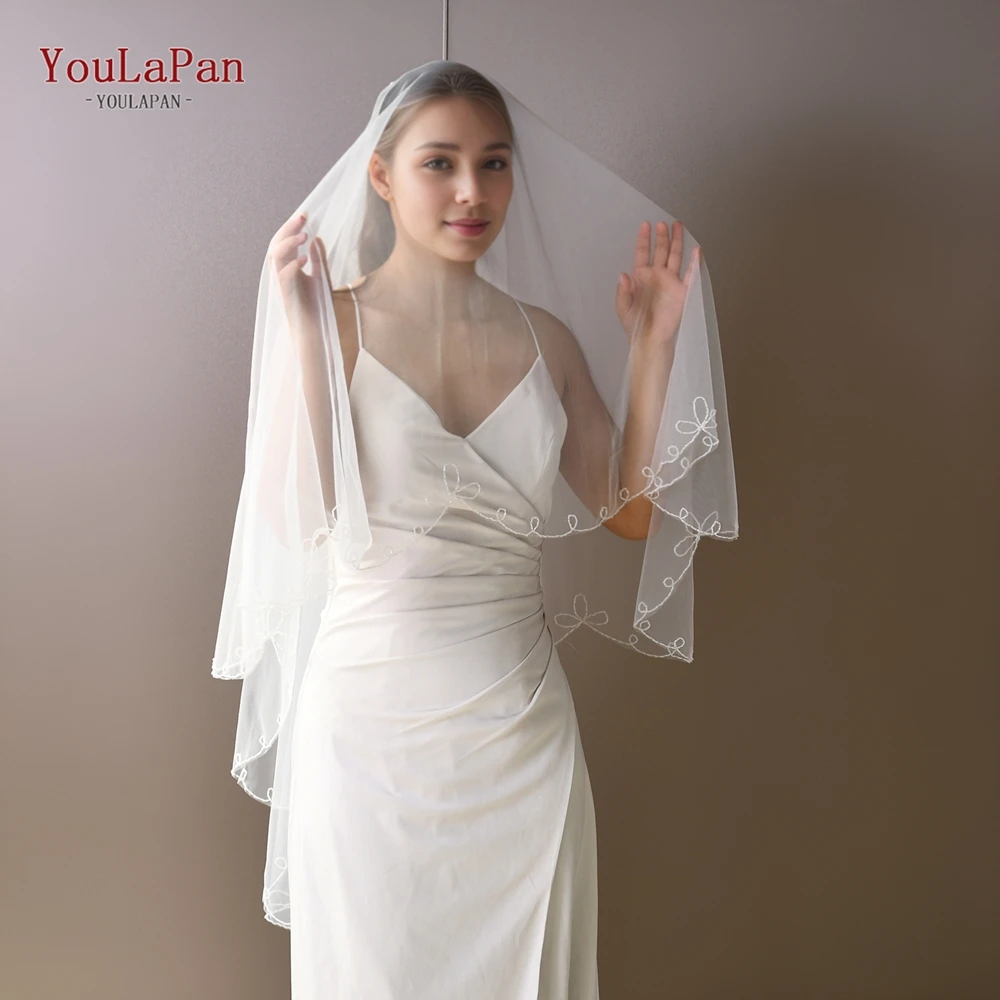 YouLaPan V261 Factory Wholesale Exquisite Short Fingertip Length Double Layer Bridal Veil With Elegant Bow Decoration