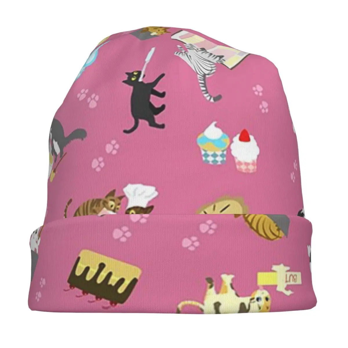 القطط الخبز الكعك والحلويات الأخرى، باللون الوردي Skullies Beanies القبعات الدافئة الخريف الشتاء قبعة محبوك قبعات بونيه للرجال والنساء
