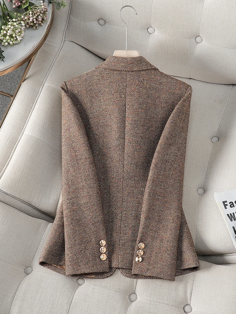 Fashion Gray Coffee Women's Winter Blazer Ladies Female Slim Formal Work Jacket Coat