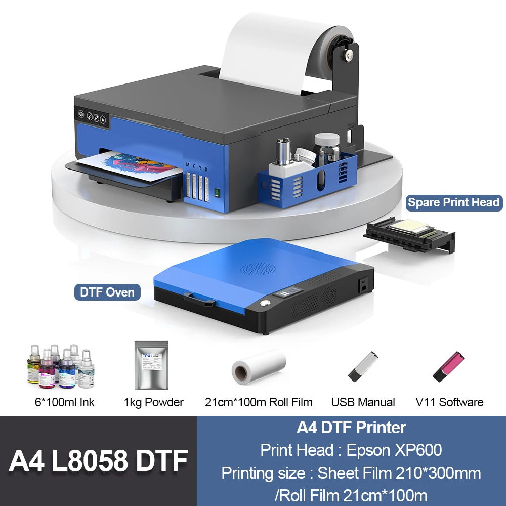 DTF Printer A4 L8058 Transfer Printing Machine with DTF Curing Oven for DIY Print T-Shirt Direct to Film Printer for Epson XP600