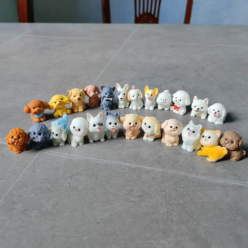 12pc Cute Small Dog Puppy Animal Decoration Resin Craft Miniature Figure Tiny for Bonsai Microlandscape Fairy Garden Decor