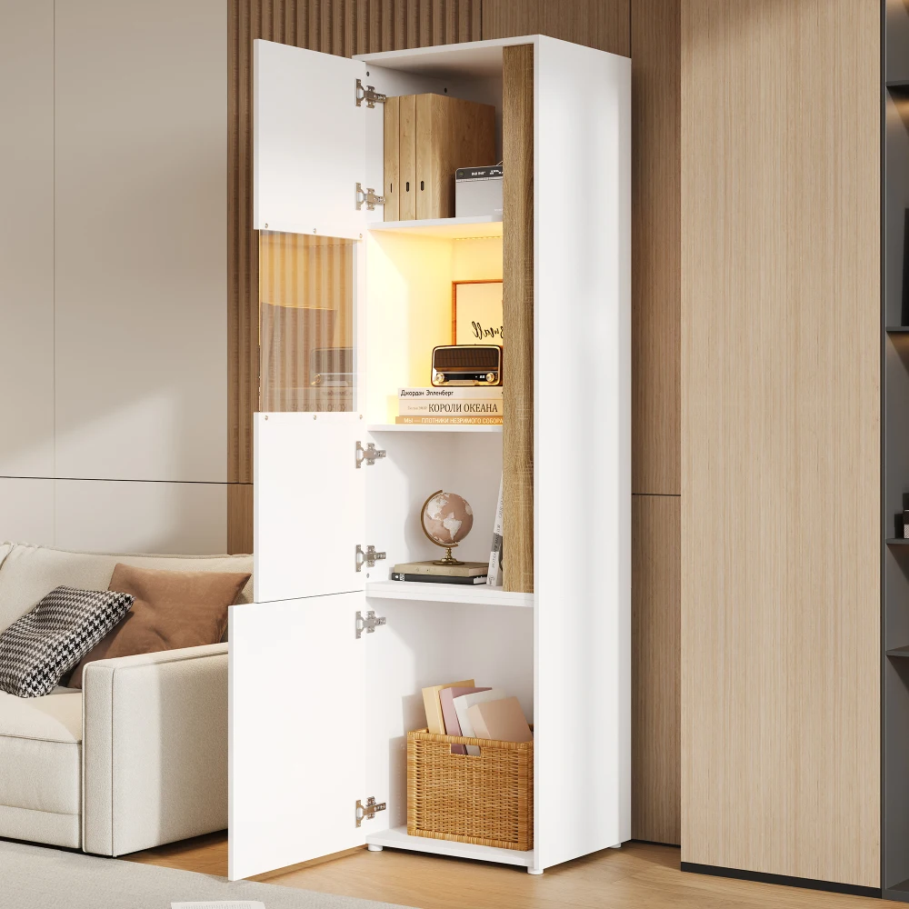 Armario De Almacenamiento Alto Blanco Con Luz Led, Vitrina Con Puerta De Acrílico De 50X40X179Cm Para Sala De Estar, Oficina, Cocina — -57%, 274.06€ Coupon, from 206.75€ – 57% descuento – €206.75
