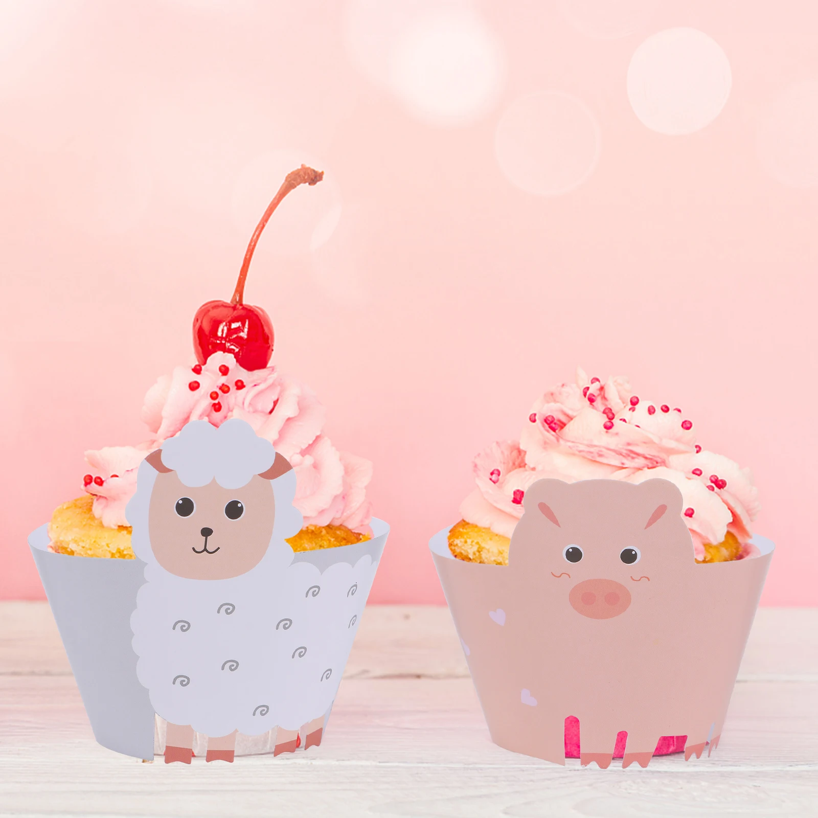 

24Pcs Cake Wrapper Paper Cartoon Animal Decorative Holders Easy Assemble Cupcake Wraps Wedding Birthday Anniversary Party