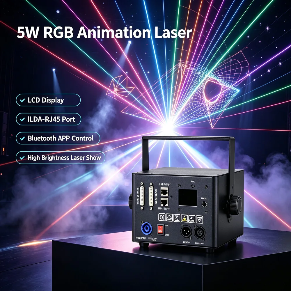 RGB 5W Laser Lighting System with Bluetooth APP Control ILDA RJ45 Interface for Home Party DJ Disco Christmas Birthday Wedding S