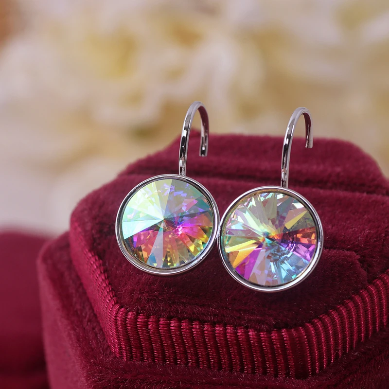 Pendientes de cristal redondos brillantes coreanos para mujer, joyería clásica de compromiso, fiesta de boda, regalos de declaración, nueva moda