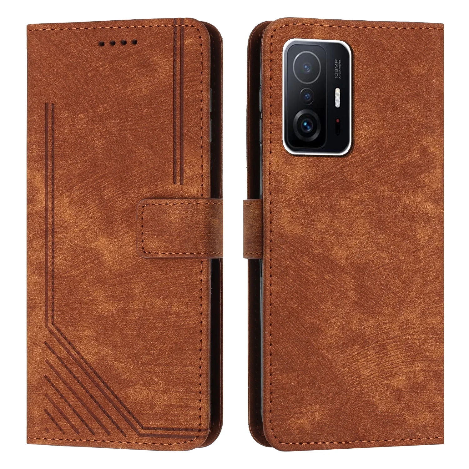 

For Xiaomi 11T / 11T Pro case skin feel line terms silicone clamshell leather case
