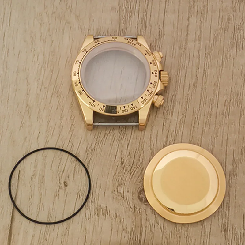 

New Watch Parts 39MM Stainless Steel PVD Gold Case Sapphire Glass Fits For VK63 Chronograph Quartz Dayto