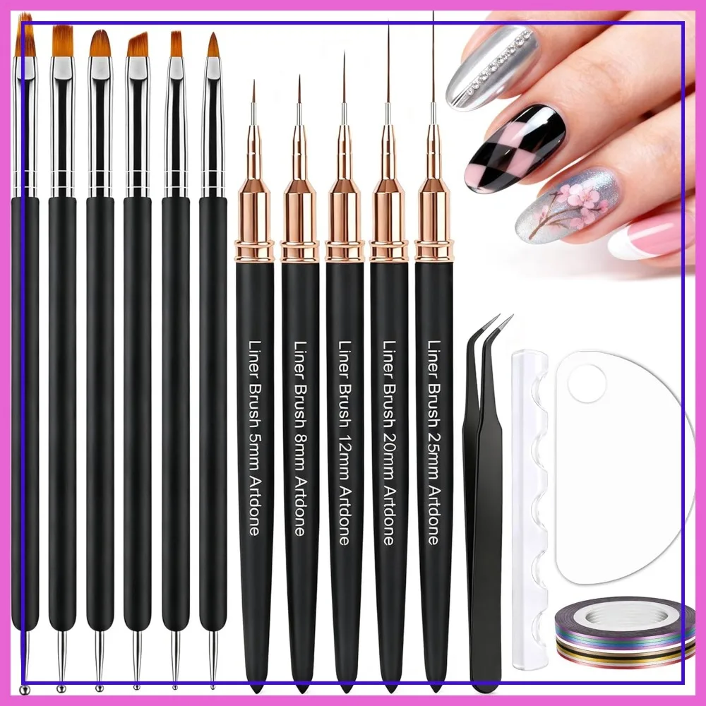 

Nail Striping Tape Lines Kit with Dotting Tools, Liner Brushes for Gel Polish Detail Design